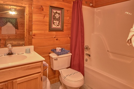 Bathroom at Dream Catcher, a 1-bedroom cabin rental located in Pigeon Forge