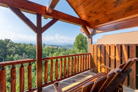 Looking out on the mountains from the loft deck at 1 Above the Smokies, a 2 bedroom cabin rental located in Pigeon Forge