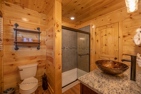 Bathroom with a shower at Pinot Splash, a 4 bedroom cabin rental located in Gatlinburg