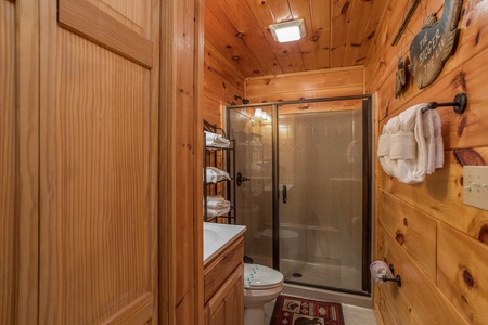 Bathroom with a shower at Graceland, a 4-bedroom cabin rental located in Pigeon Forge
