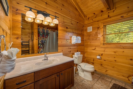 Loft bathroom at Moonbeams & Cabin Dreams, a 3 bedroom cabin rental located in Pigeon Forge