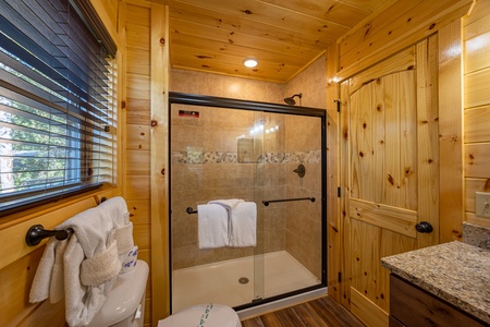 Bathroom with Shower at Make A Splash, a 2 bedroom cabin rental located in gatlinburg