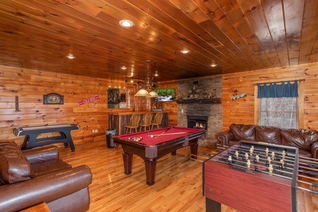 Game room with pool table, foosball, and air hockey at 5 Star View, a 3 bedroom cabin rental located in Gatlinburg