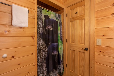 Walk in shower at Great View Lodge, a 5-bedroom cabin rental located in Pigeon Forge