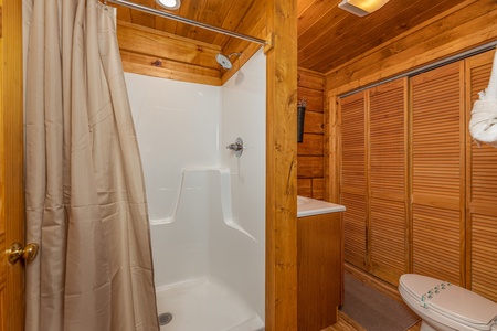 Bathroom with a large shower at Walkin' To Gatlinburg, a 2 bedroom cabin rental located in Gatlinburg