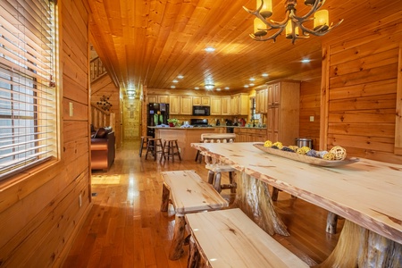 From dining room to kitchen at 3 Crazy Cubs, a 5 bedroom cabin rental located in pigeon forge