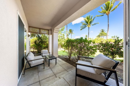 Settle into your private covered patio and soak in the lush tropical gardens and swaying palms. It's the perfect spot to sip morning coffee or unwind after a day of adventure.