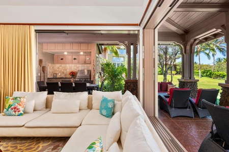 - Open air design connects the plush indoor seating to the outdoor oasis - Relax inside while staying connected to the patio and grill area - Perfect for entertaining with a seamless flow from kitchen to lanai