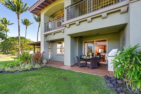 Covered lanai with garden views