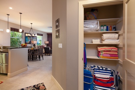 - Hallway linen closet fully stocked with plush towels, beach chairs, and family beach gear - Keep everything organized and accessible for easy outdoor adventures - Great for groups who want to pack light but stay fully prepared