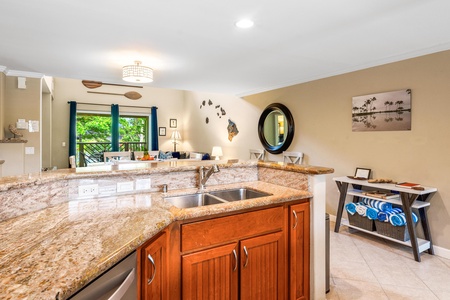 Fully equipped kitchen with granite counters and stainless steel appliances