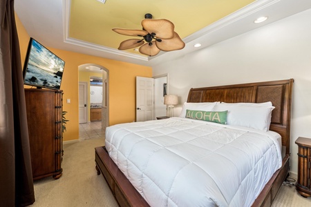 Cozy and comfortable primary bedroom.