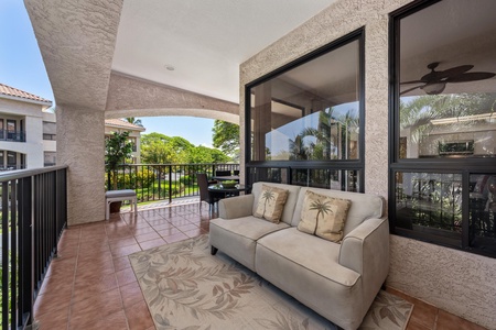 Relax on your private balcony with comfy seating and tranquil garden views—perfect for morning coffee or unwinding after exploring the island.