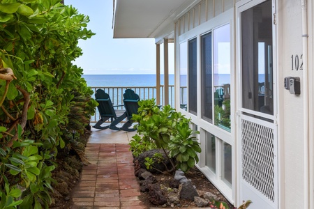Walkway to seating area overlooking the ocean