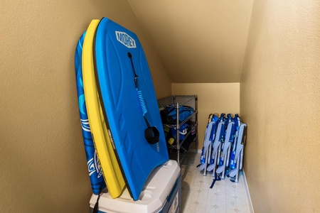 Your personal gear storage awaits—boogie boards, beach chairs, and everything you need for fun in the sun tucked away and ready to go.