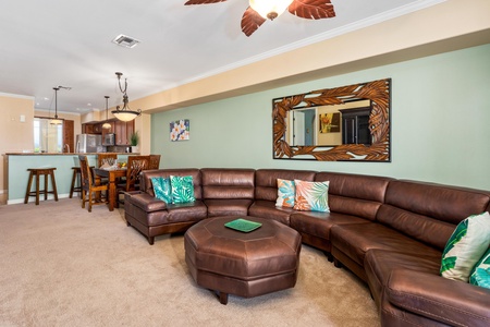 Bright living room with sliding doors to lanai