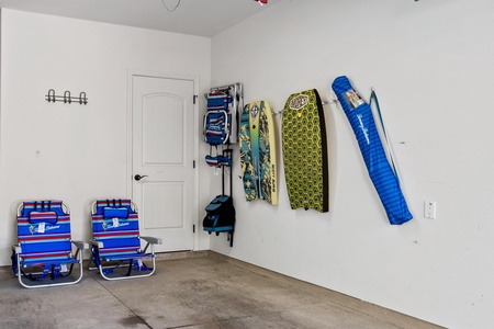 Garage with beach equipment