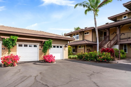 Exterior view of the residence with garage
