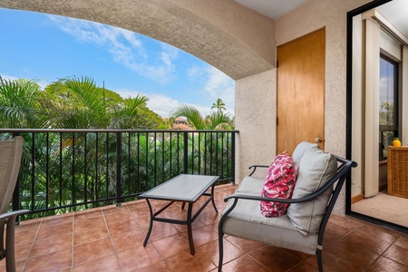 Step onto your private terrace where tropical palms frame the sky—your perfect spot for morning coffee and evening relaxation.