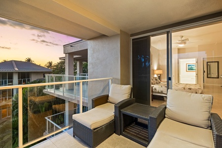 Lanai off the primary bedroom, a peaceful spot to unwind after exploring the area.