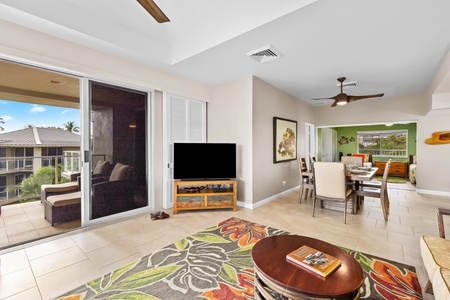 Relax with your favorite shows, meals at the dining table, or step through sliding doors to your private lanai.