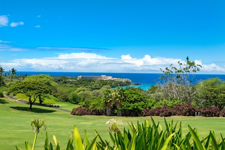 Vibrant greens meet blue ocean horizon.