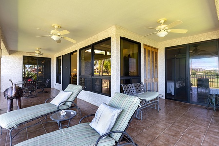 Large lanai with easy flow between indoor and outdoor living areas.