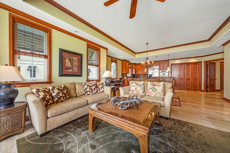 Open living area, where island charm meets modern comfort. Your fully equipped kitchen is just steps away.