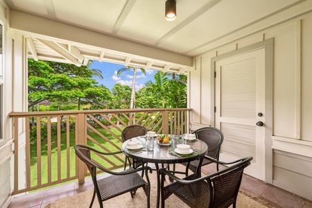 Covered lanai with seating for four