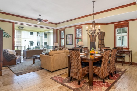 Open-concept living and dining area.