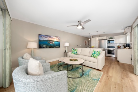 Open layout connects living room and kitchen