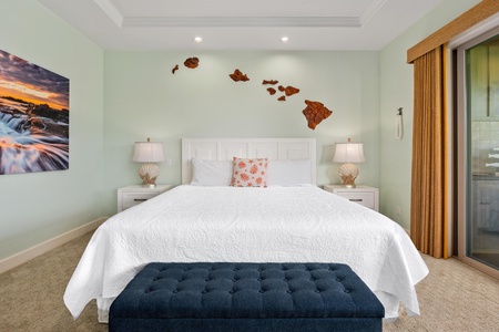 Drift off in your tranquil island-themed bedroom, where soft linens and coastal artwork create the perfect retreat for restful nights.