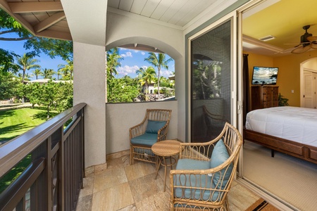 Slide open the bedroom doors to access this private lanai.