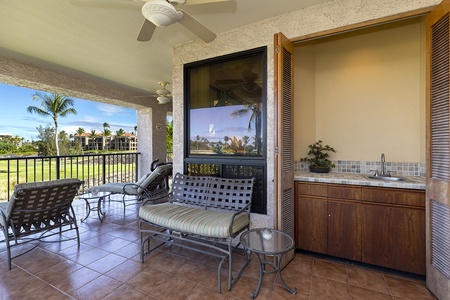 Lanai with multiple seating options.