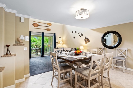 Spacious dining setup with seating for six