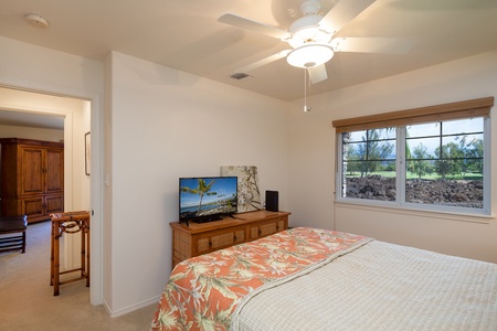 - Relax in bed while catching a favorite movie on the flat screen TV with scenic island views - Natural light flows through large windows, brightening the room each morning - Dresser and closet provide easy storage for longer stays or unpacking
