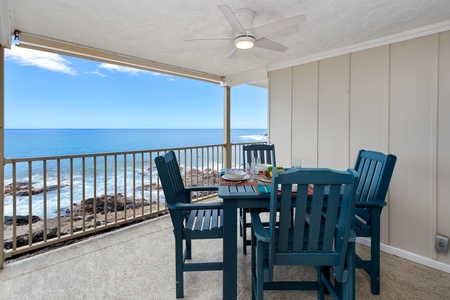 Oceanfront lanai with dining table for four