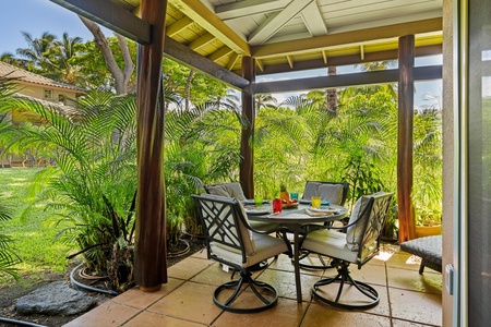 Shaded and breezy, lanai is ideal for quiet breakfasts or evening cocktails.