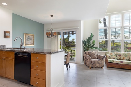 Full kitchen with granite countertops and modern appliances