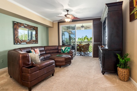 Bright living room with sliding doors to lanai