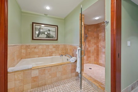 Unwind in your spa-like bathroom, where a soaking tub and separate walk-in shower await to wash away the day's adventures.