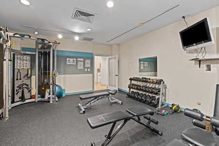Stay active during your getaway in this well-equipped fitness center.