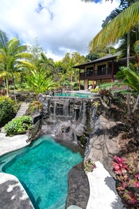 Double pools with waterfall