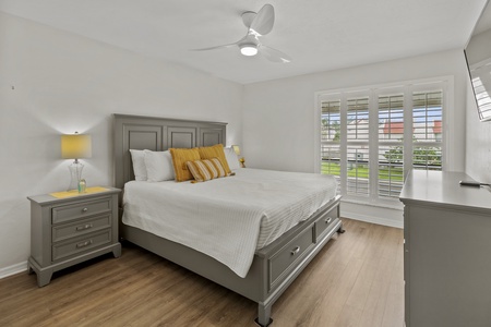Primary Bedroom With Large Window, Natural Lighting & Flat Screen TV