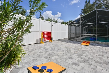 Pool Area Cornhole and jumbo Connect 4