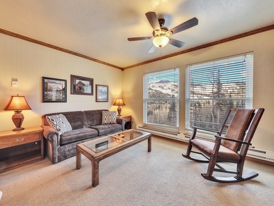 Living Room Living Room Sofa, Coffee Table, Rocking Chair, Ceiling Fan