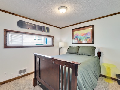 View of Primary Bedroom, Queen Bed, Closet, Night Stand & Table Lamp