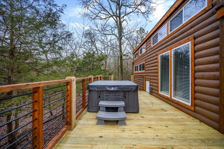 Private hot tub with the serenity of the surrounding forest.