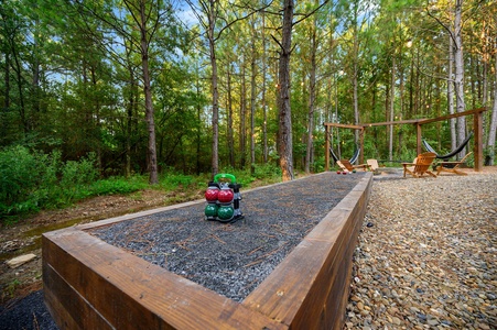 Try your hand at some Bocce Ball while the rest of the group sits around the fire pit or swings in the hammock.