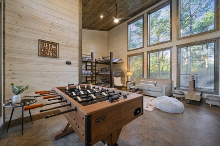 Check out the bunkhouse with massive windows and foosball, giant Connect 4 AND MORE